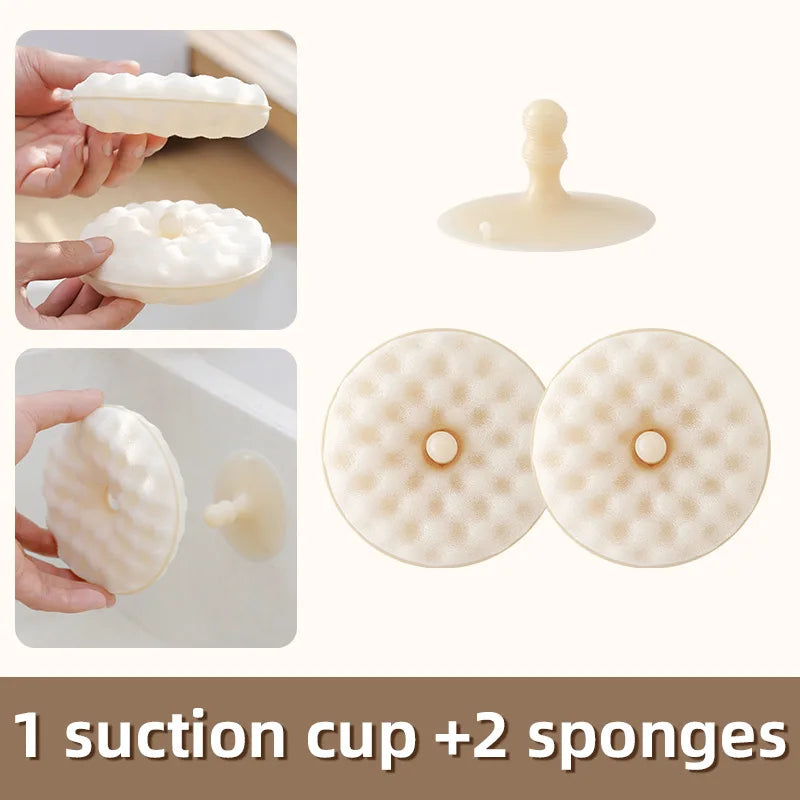 Donut Sponge Dish Brush Magic Tool Suction Cup Dishwashing Scouring Qme 1 by 2