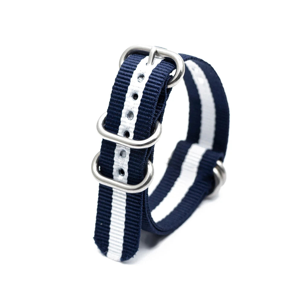 Durable Nylon Watch Strap Army Sport Style Watch Band 18/20/22/24MM 41 Colors Replacement Watch Accessories Qme 2Blue 1White 24mm
