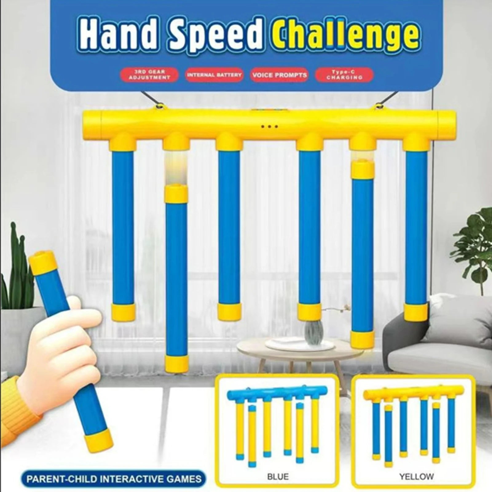 Reflex Challenge Game Drop the Stick Game Interactive Hand Eye Coordination Training Toy Educational Activity 3 Adjustable speed Qme