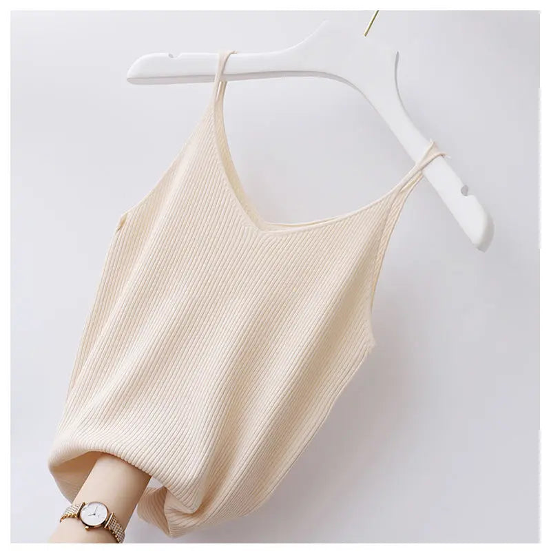 Large Suspender Vest Inner Bottom V-neck Ice Silk Sexy Short Thread Qme XS S