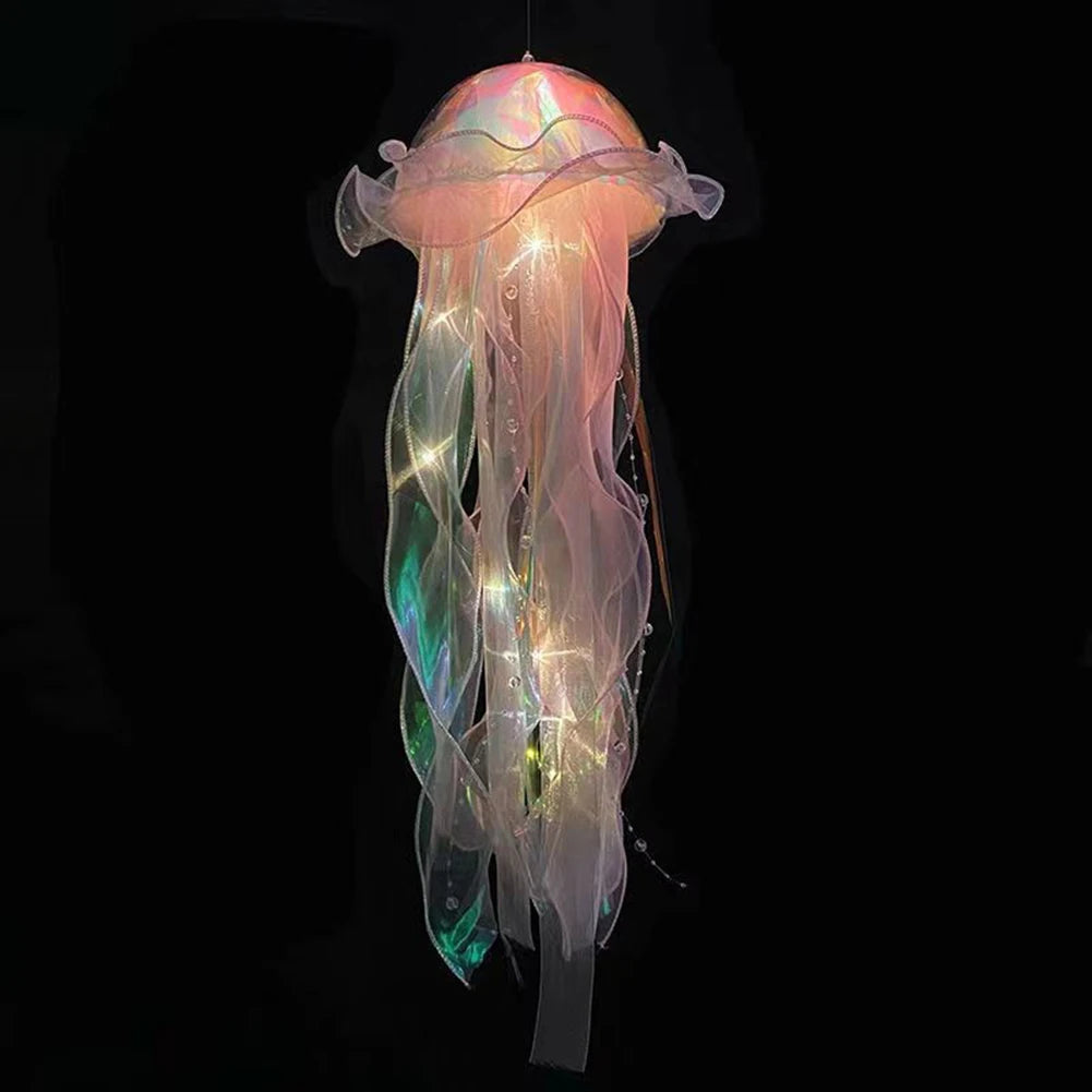 1/5PCS Jellyfish Bedroom Night Light Lamp Hanging Atmosphere Decoration Lamp with Ribbon Bead for Girl Bedroom Home Decoration Qme Pink 1PCS