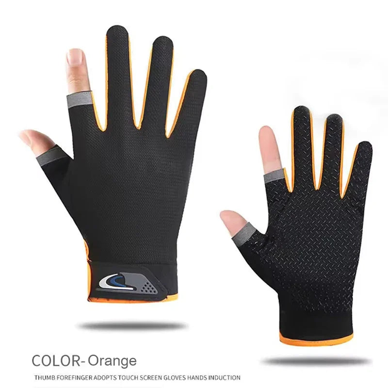 Summer Men Fishing Gloves Women Two Finger Cut Male Touchscreen Qme