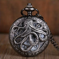 Antique Octopus Hollow Semi-Hunter Quartz Pocket Watch Steampunk Black Pocket Watch Necklace Chain Child Gift Watch Qme black