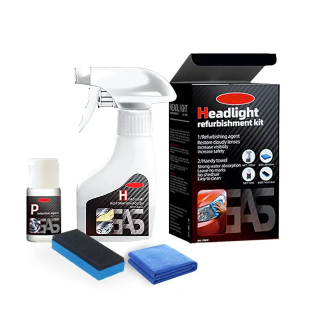 Car Headlights Restoration Kit Chemical Brightener Headlight Polisher Restorer Polishing Paste Set Auto Headlamps Wax Sanding Qme B