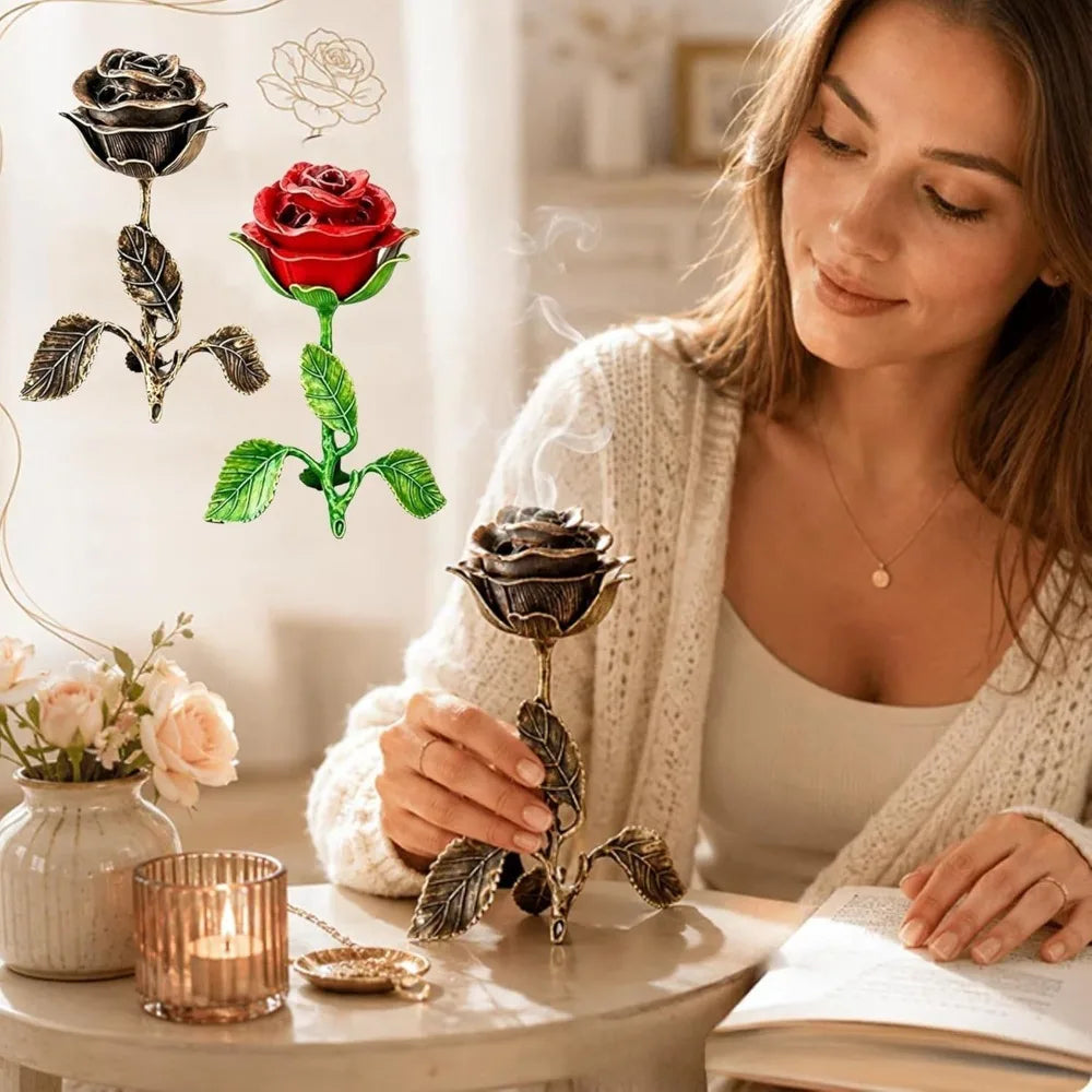 Retro Rose Scented Incense Burner Alloy Aromatherapy Stove Simulation Qme