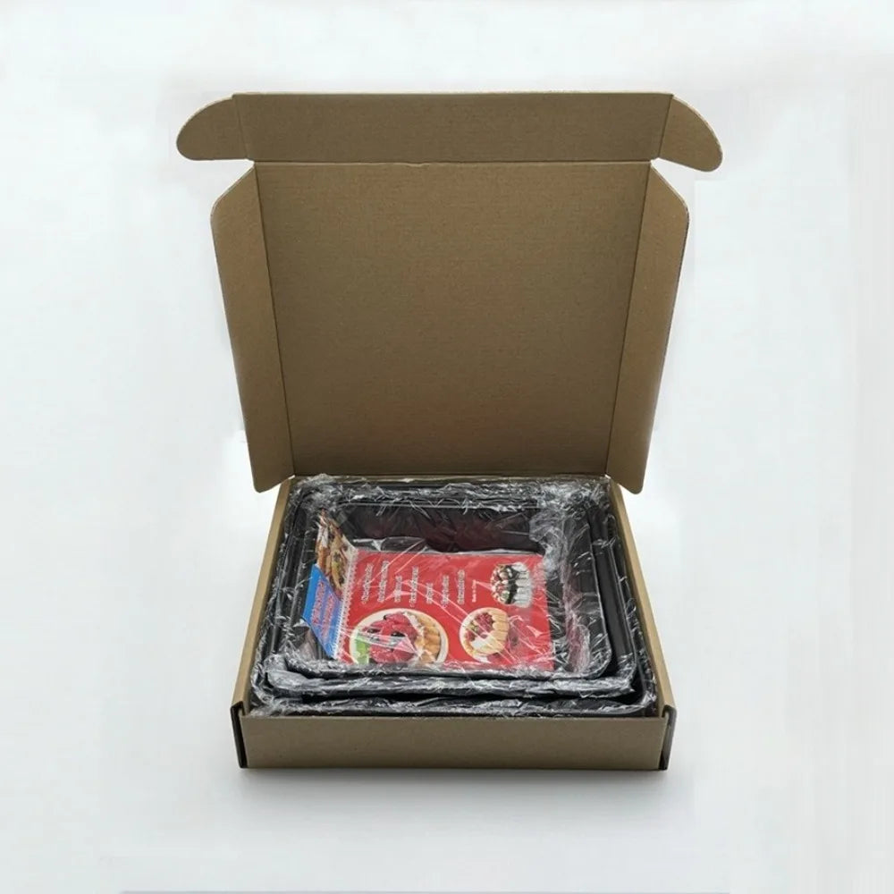 Nonstick Rectangular Carbon Steel Roasting Pan Rustproof Baking Tray Qme 3Pcs