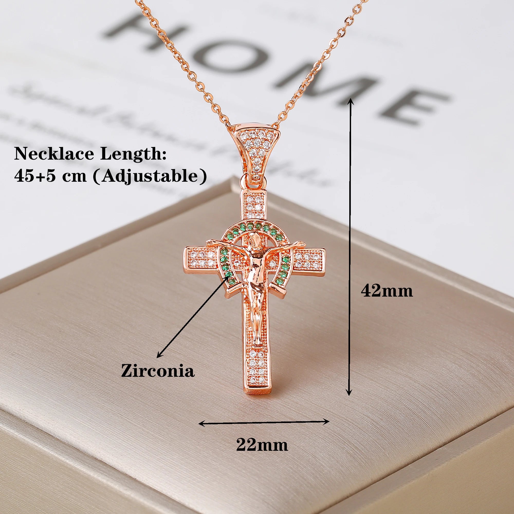 Gold Rose Gold Jesus Crucifix Cross Necklace Luxury for Women Men Faith Jewelry Religious Rhinestone Pendant Daily Wear & Gift Qme