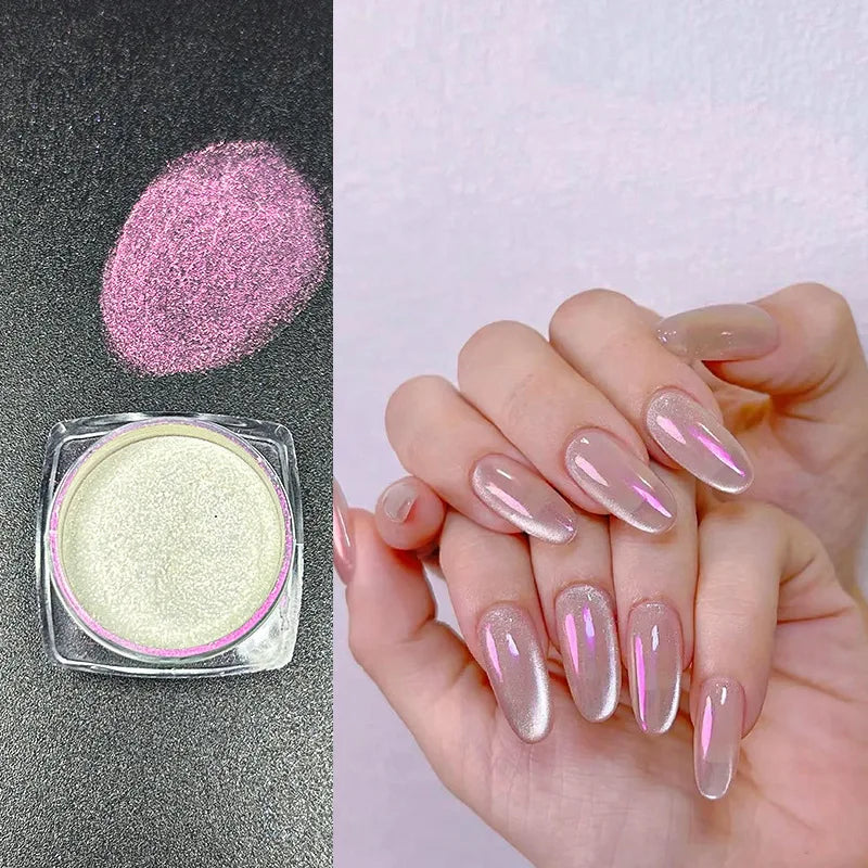 Icy Aurora Glitter Powder, Fairy Nail Glitter with Polarizing Shine, Transparent Holographic Mirror Glitter for Nail Art, 1g Qme Aurora Crimson