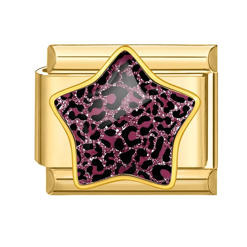 2026 Colorful Blue Rose Leopard Print Stars Zebra Golden Italian Link Fit 9mm Stainless Steel Charms Jewelry DIY Bracelets Gift Qme Style 5