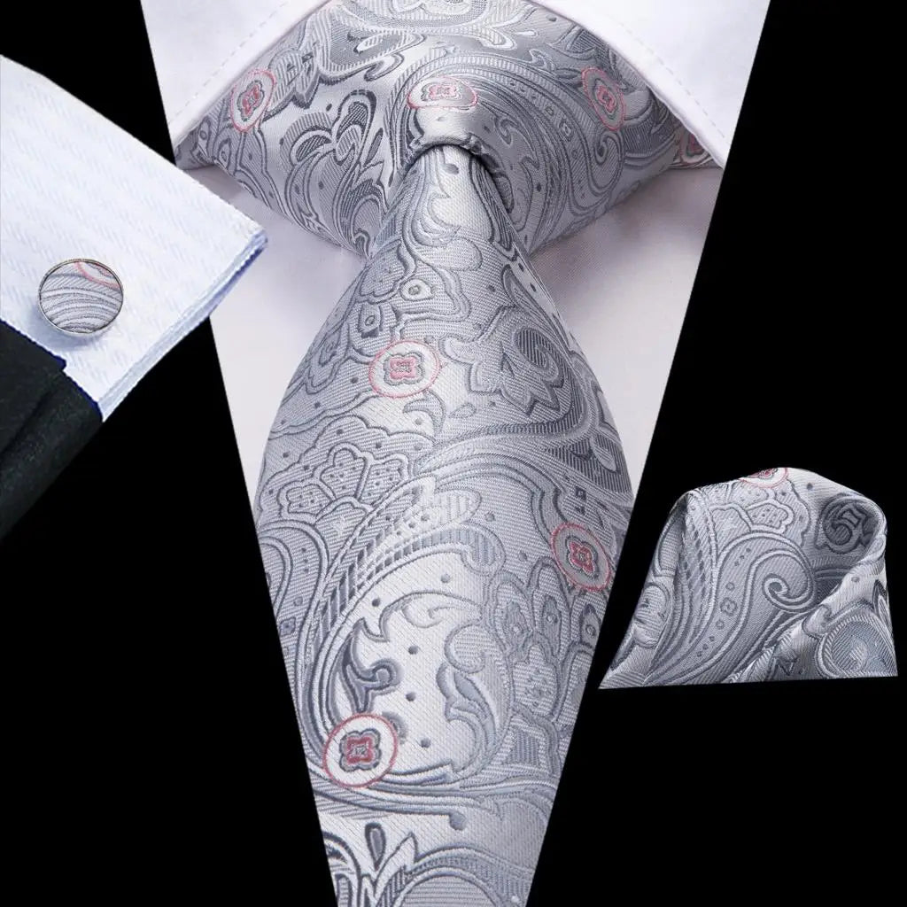Hi-tie Purple Silver Striped Silk Elegant Tie Men Groom Wedding