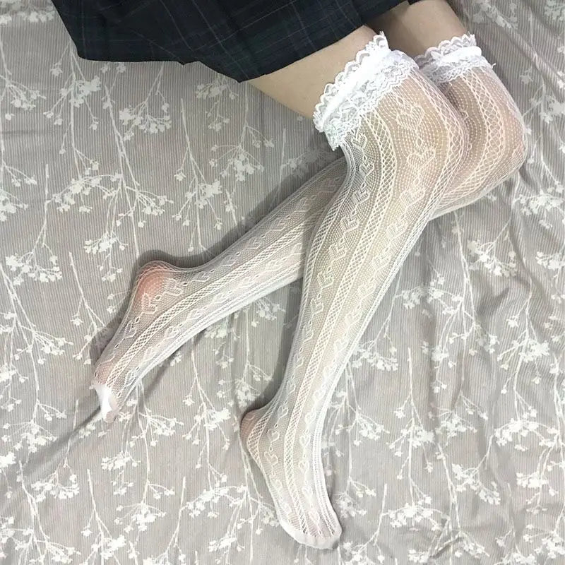 Women Lace Lolita Tube Thigh Knee Socks Female Cute Long Love Qme