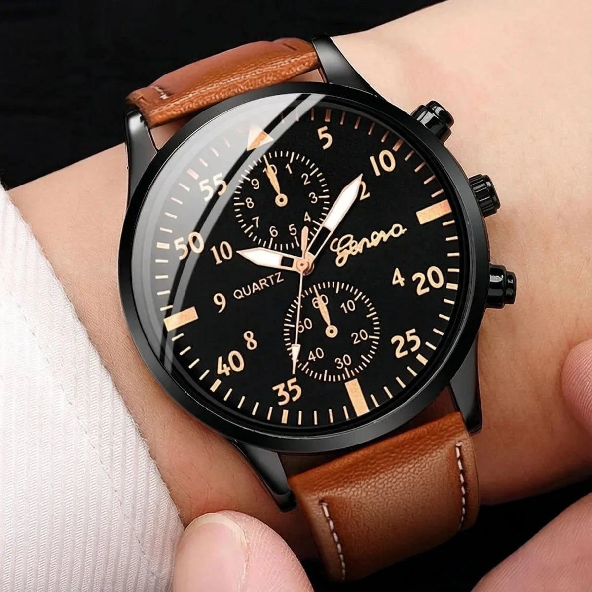 4-piece men's versatile fashion watch set, business binocular quartz watch set Qme