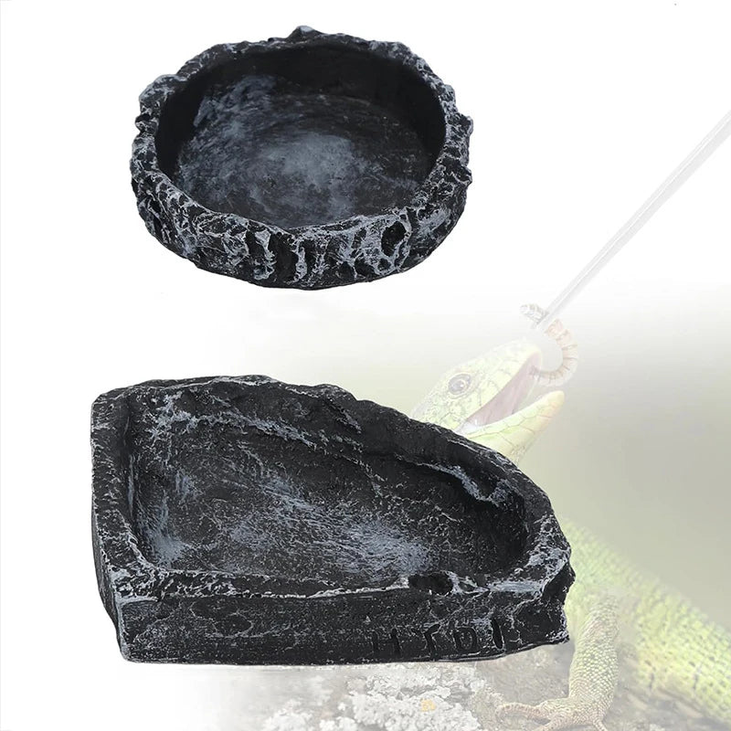 Imitation Stone Bowl Reptile Pet Feeding Water Bowls Safe Durable Qme
