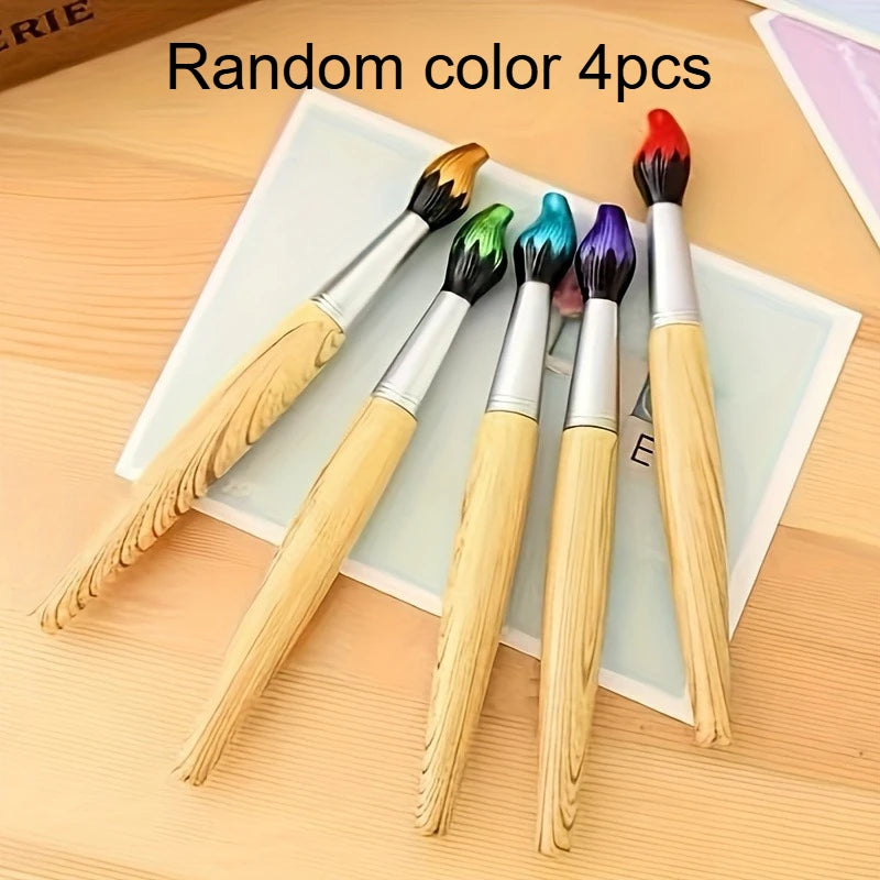 Creative Brush Styling Pen - Realistic Wood Oil Painting Effect, Smooth Ballpoint, Styling Brush Design - Perfect For School Qme Random color 4pcs