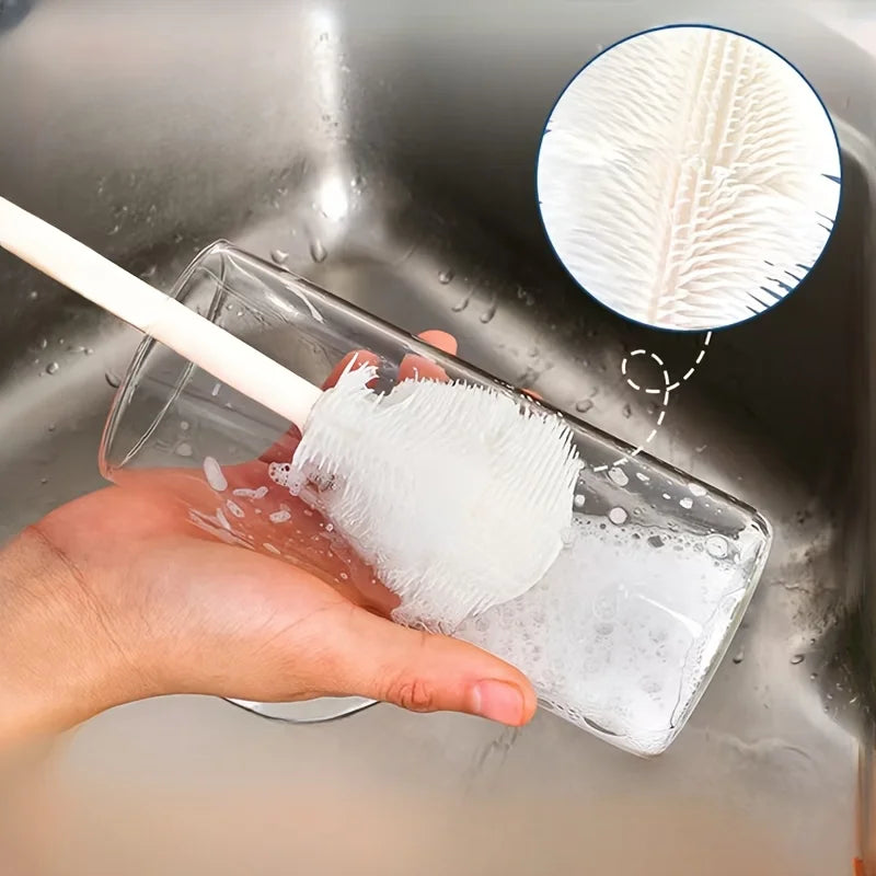 [Silicone Cleaning Brush] Foldable Long Handle Silicone Cleaning Brush - Soft Bristles for Teapots, Wine Glasses & Baby Bottles Qme