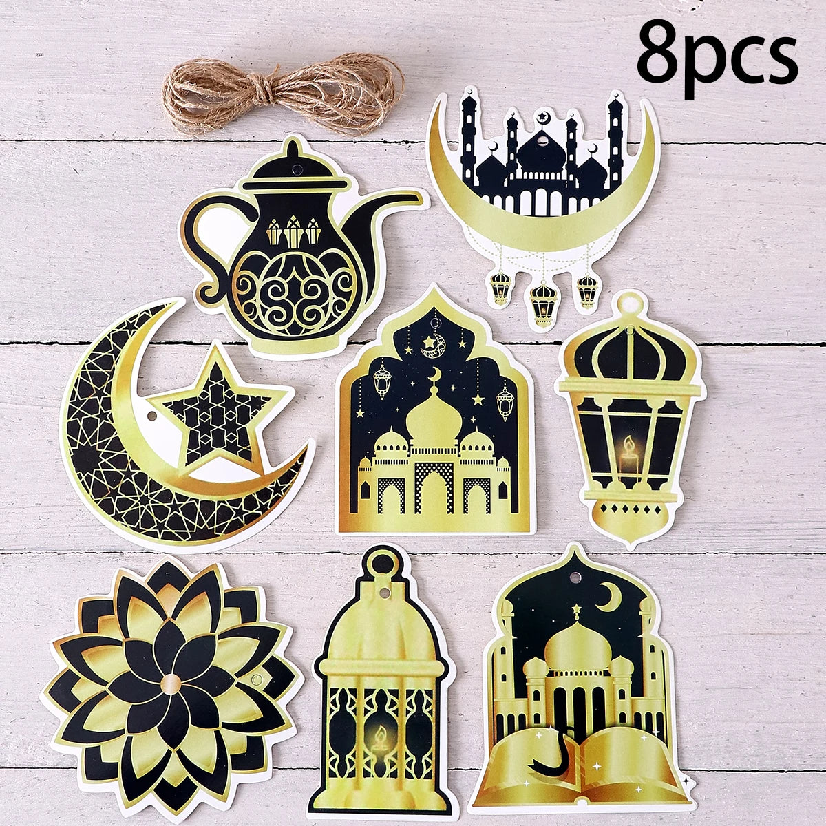 8 Eid Gift Tags, Islamic Holiday Ramadan Kareem Decorations, Family Ramadan Decorations, Eid Party Supplies, Eid Al-Adha Muslim Decorations, Valentine's Day DIY Gift Packs, Birthdays, Etc. - Suitable for Use as Gift Stickers, Qme Black-8Pcs