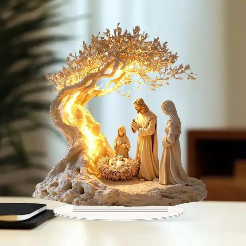 Acrylic Christmas Nativity Scene Flat 2D Ornament Desk Decor Jesus Qme