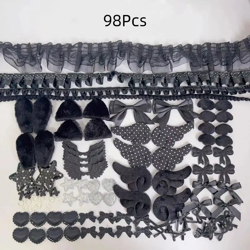 DIY Decorative Lace Appliques Kit Gothic Lolita Trim Decor Set Bow Lace Accessories Set Card Cover Pain Bag DIY Material Pack Qme A7