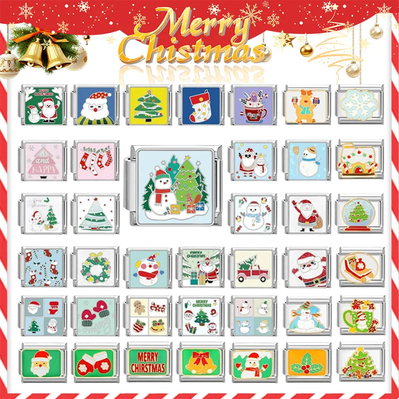 Fashion 2025 Colorful Christmas Socks Snowman Deer Italian Charms Fit 9mm Stainless Steel Women Fashion Bracelet DIYJewelry Gift Qme
