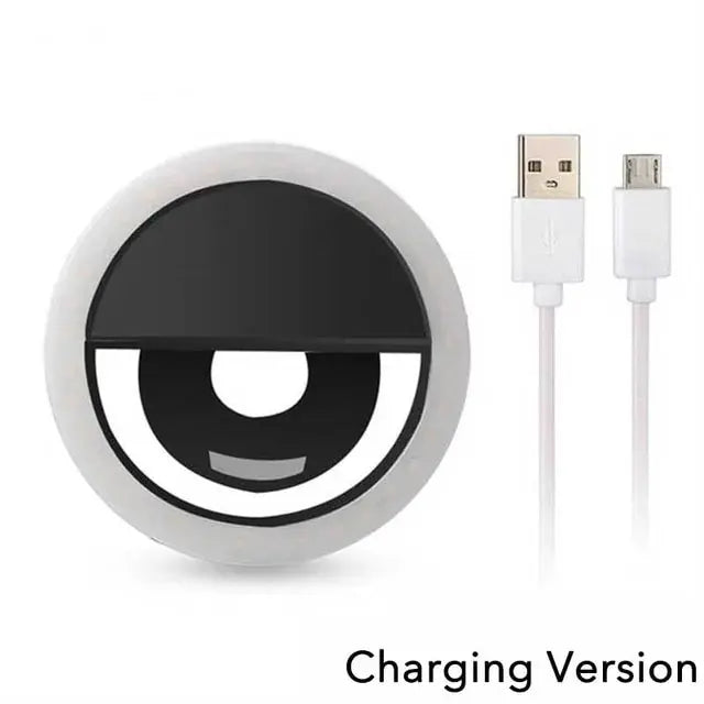 Portable Charge Phone Lens Lamp Led Selfie Ring Light Adjustable 3 Level Brightness Phone Fill Light For Samsung Xiaomi iPhone Qme Black