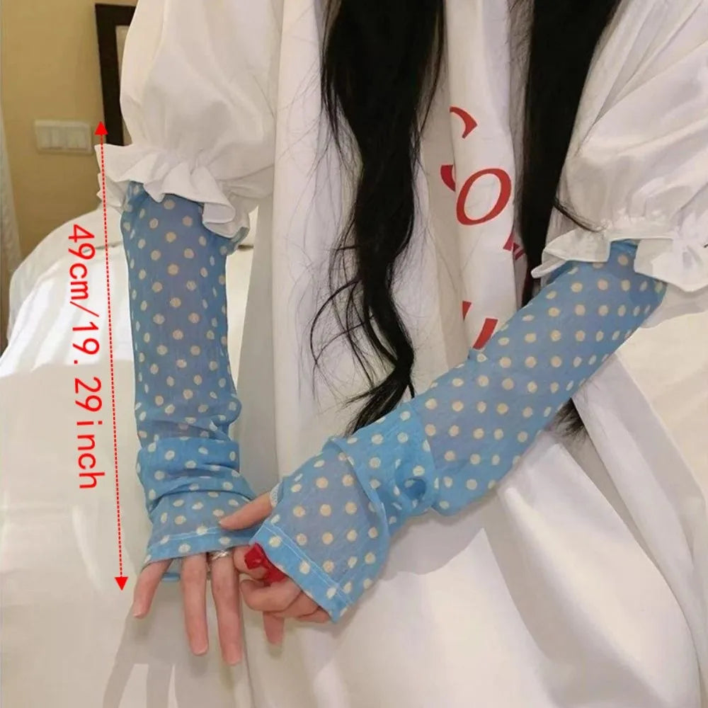 Korean Style Polka Dot Sunscreen Sleeves Mesh Loose UV Protection Sleeves Comfortable Breathable Outdoor Arm Covers Driving Qme