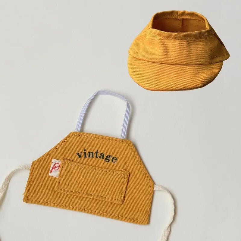 Clothes suitable for dolls -17cm vintage baseball cap apron set, 17cm accessories, cute doll clothes dress up in a unique style Qme YELLOW