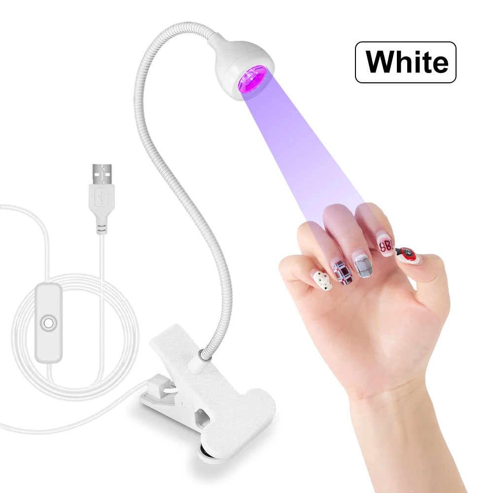 Nail LED UV Lamp Drying Gel Nails Polish Clip-on Flexible Desk Mini Qme WHITE