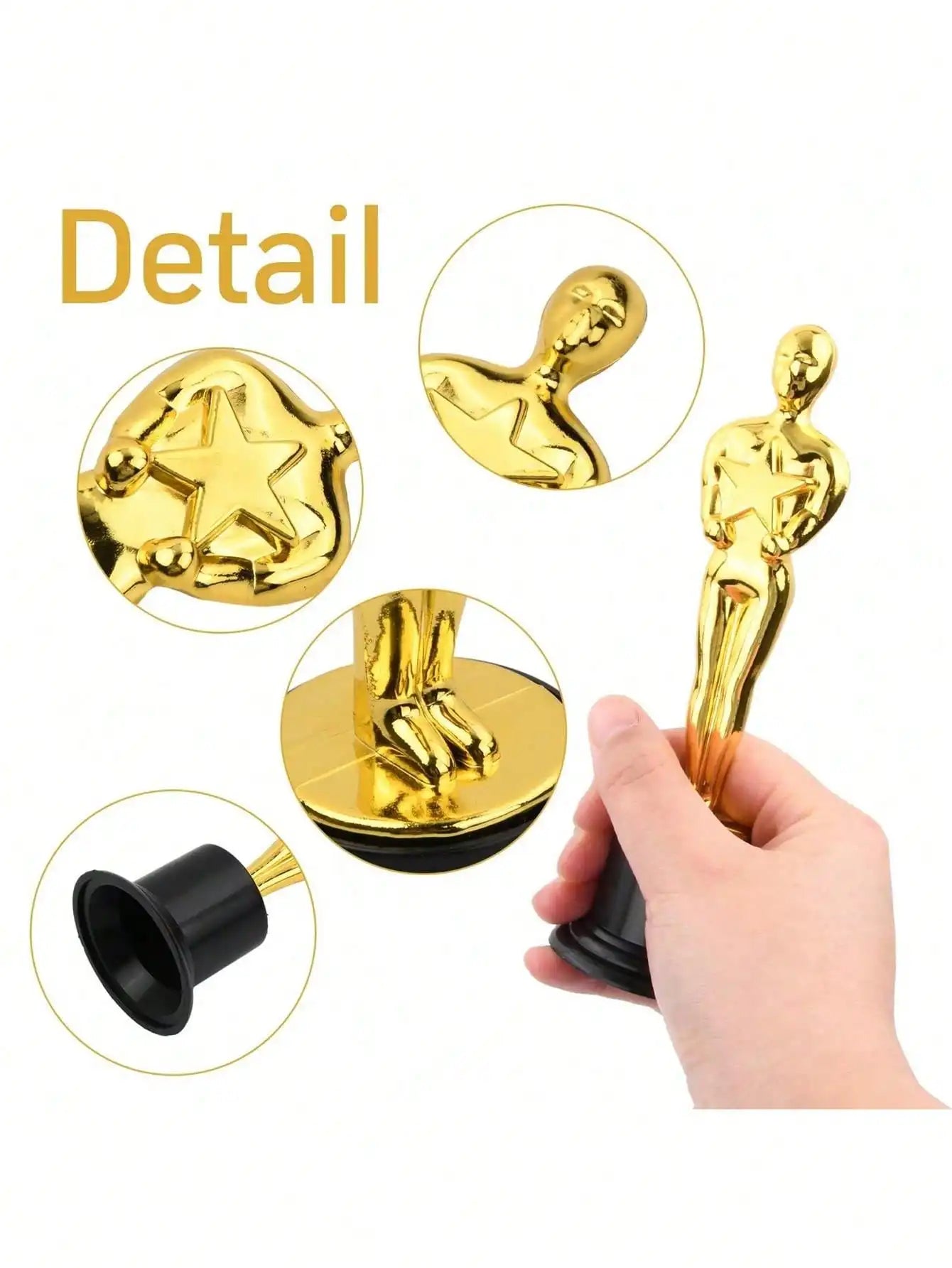 1 3 6 Golden Trophy Statuettes Plastic Oscar Award Trophies Party Qme