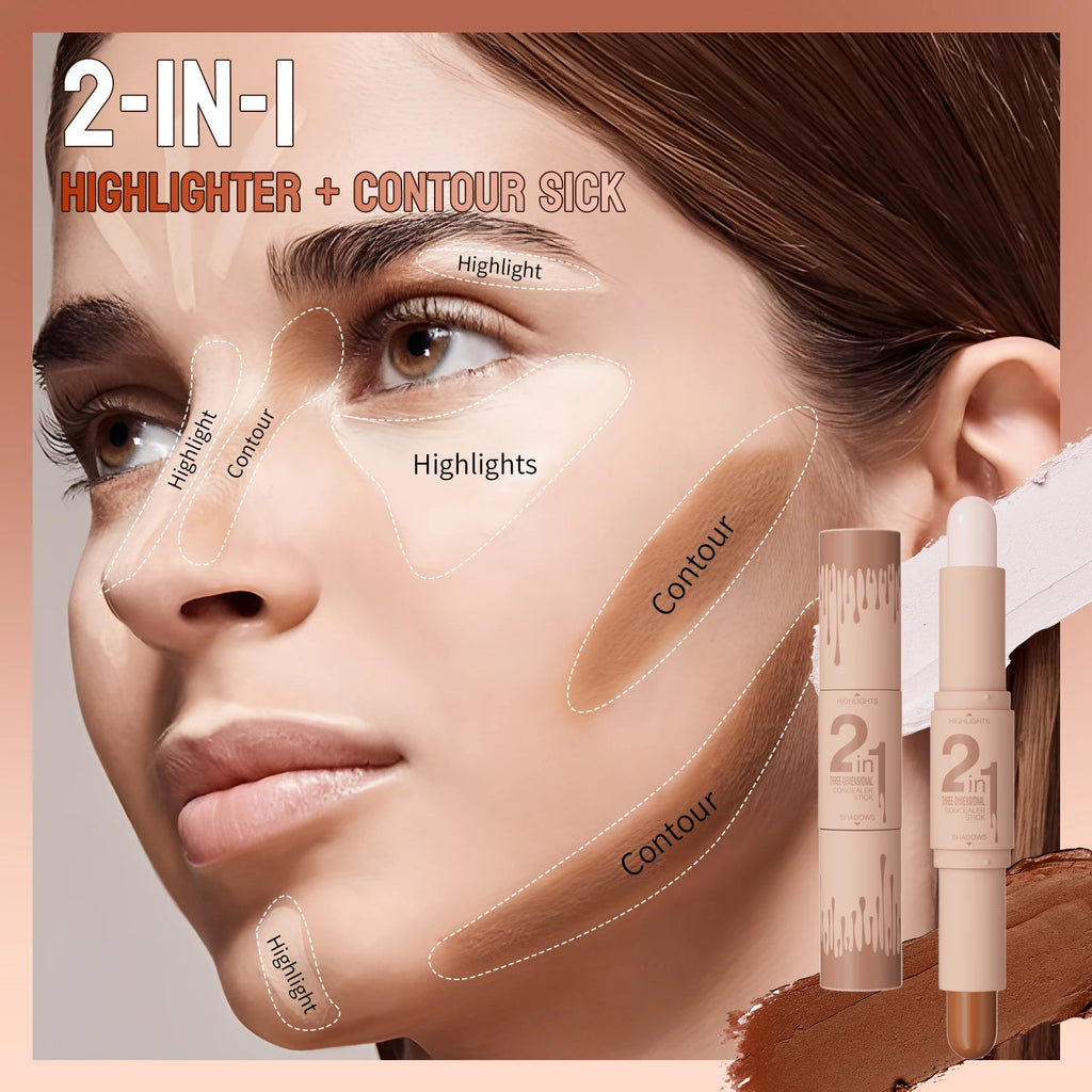 Double-ended dual-purpose high-light trimming stick, three-dimensional contour, nose shadow, facial shape, brighten and trimming Qme