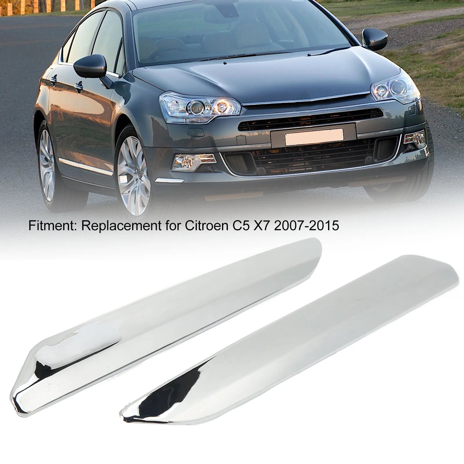 1Pair Front Bumper Chrome Silver Trim 7810G3 Left & Right for Citroen C5 X7 2007-2015 Anti-Scratch Bumper Strip Car Exterior Qme