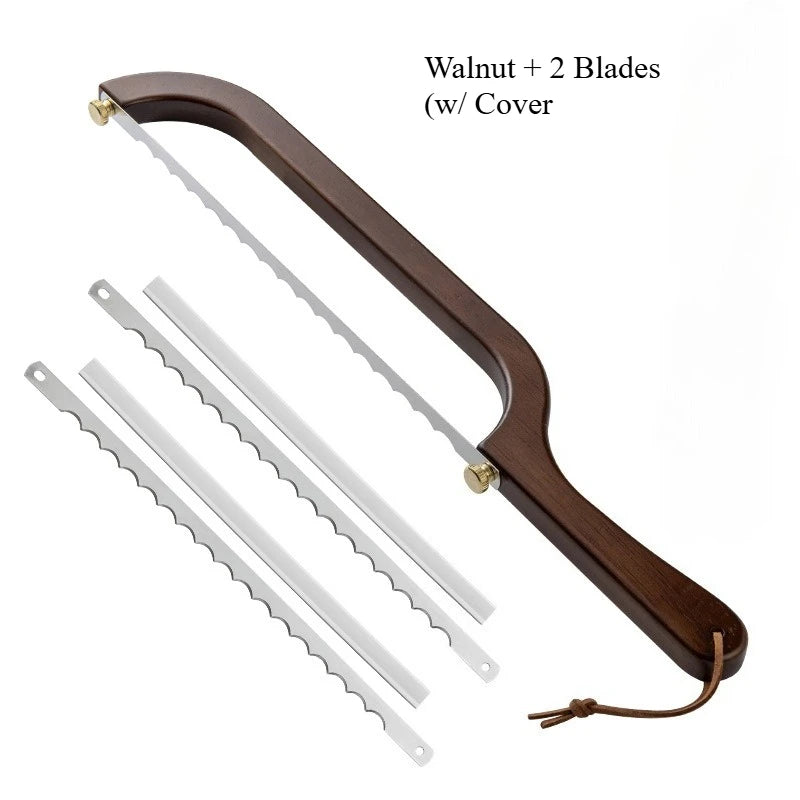 Wooden Bow Bread Knife Handheld Sushi Saw Cutter for Kitchen Baguette Toast Precision Slicing,Wooden Handheld Bow Bread Knife Qme WalnutW2Blades