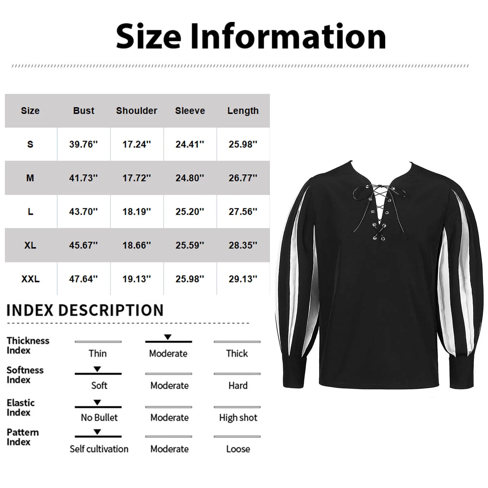 Men's Gothic Dark Contrast Lace Up Top Casual Vintage Medieval Renaissance Loose Soft Clothes Long Sleeve Shirt With Waistband Qme