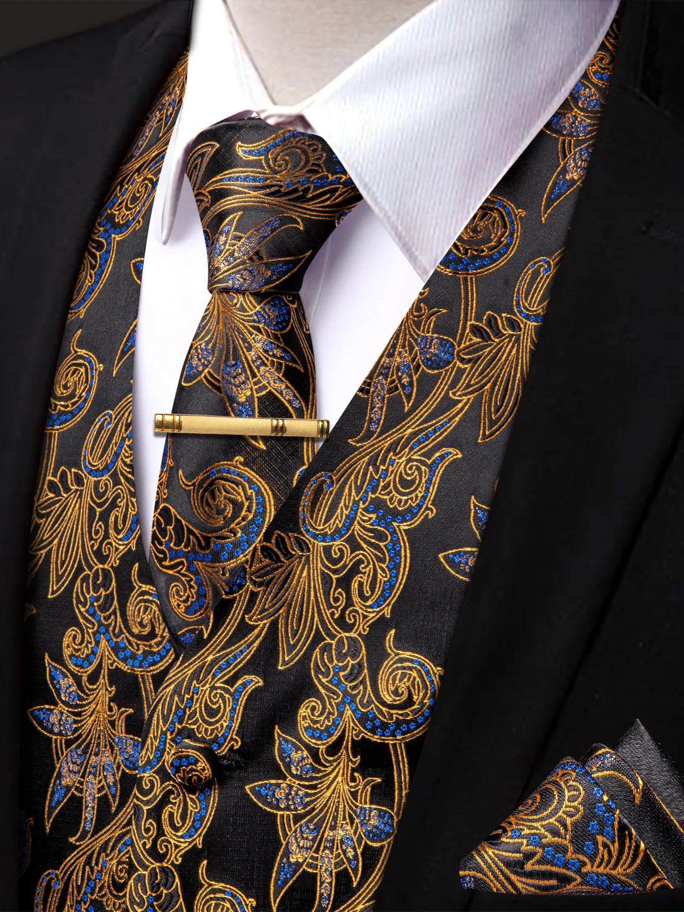 Men's Formal Suit Vest & Tie Set Paisley Floral Style, Premium Waistcoat and Necktie Combo for Weddings, Business Occasions Qme MJTZ9004-DPTLJ01 S
