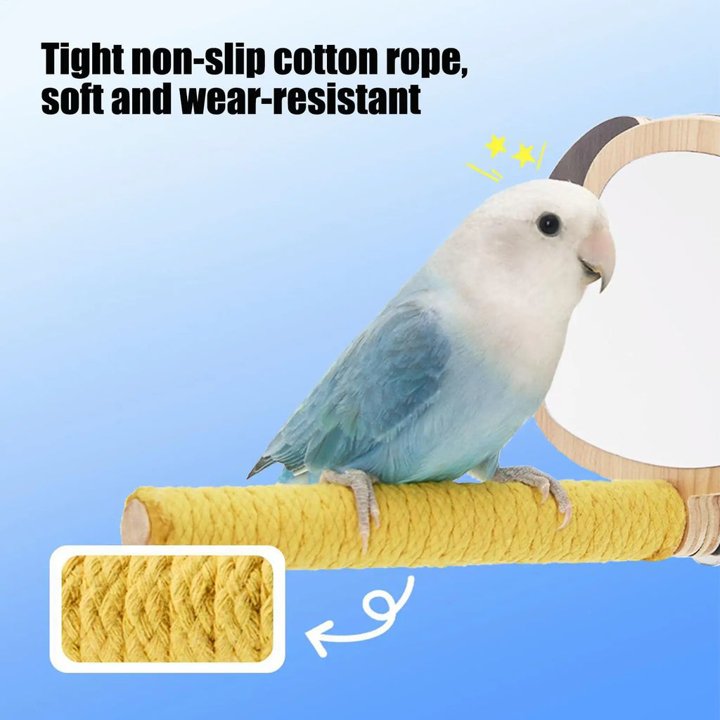 Parrot Perch Climbing Toys Puppy Ear Mirror Toy Play Area Boredom Qme