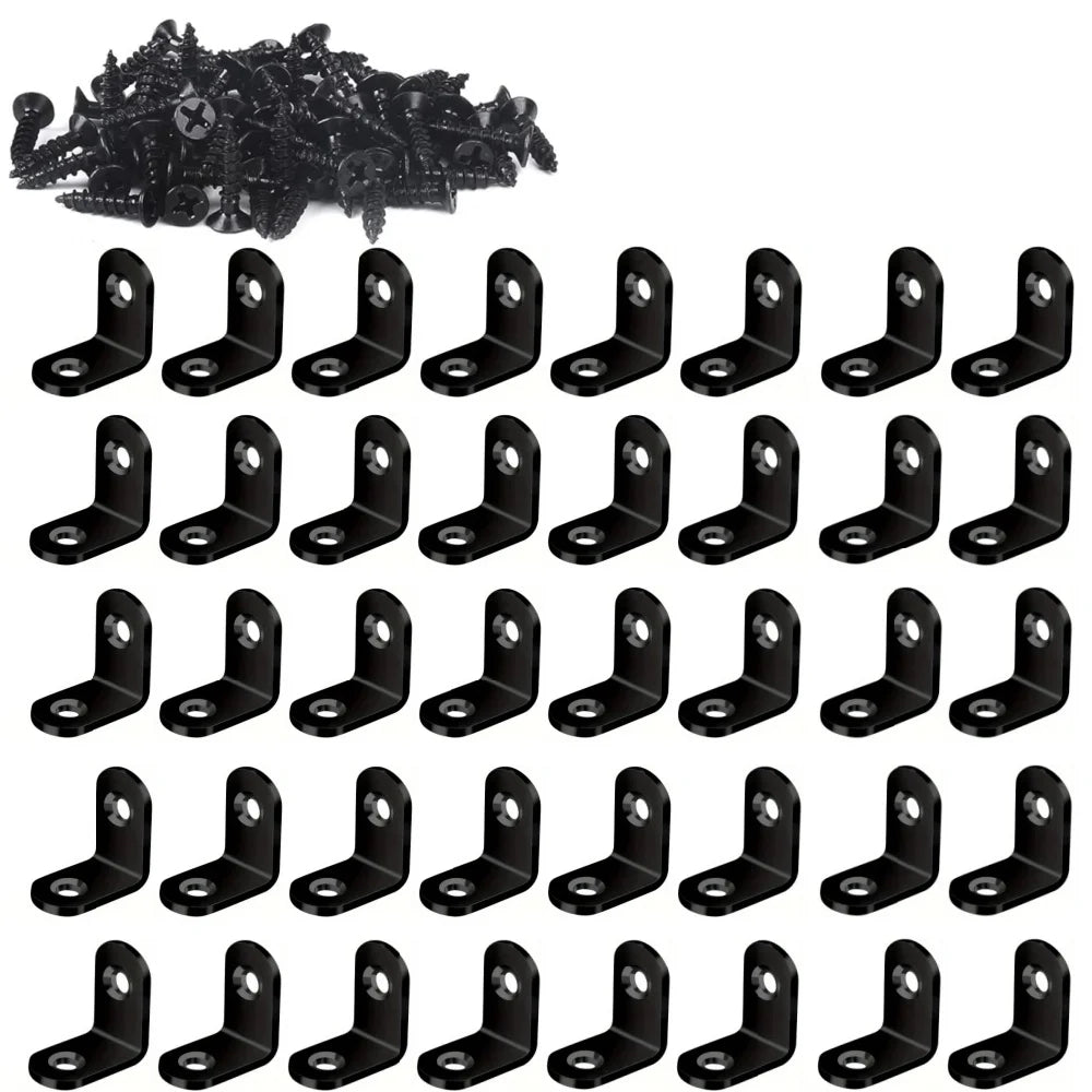 100-10PCS Stainless Steel L-shaped Corner Bracket 90 Degree Furniture Layer Board Fixed Connection Angle Bracket with Screws Qme Black 40pcs