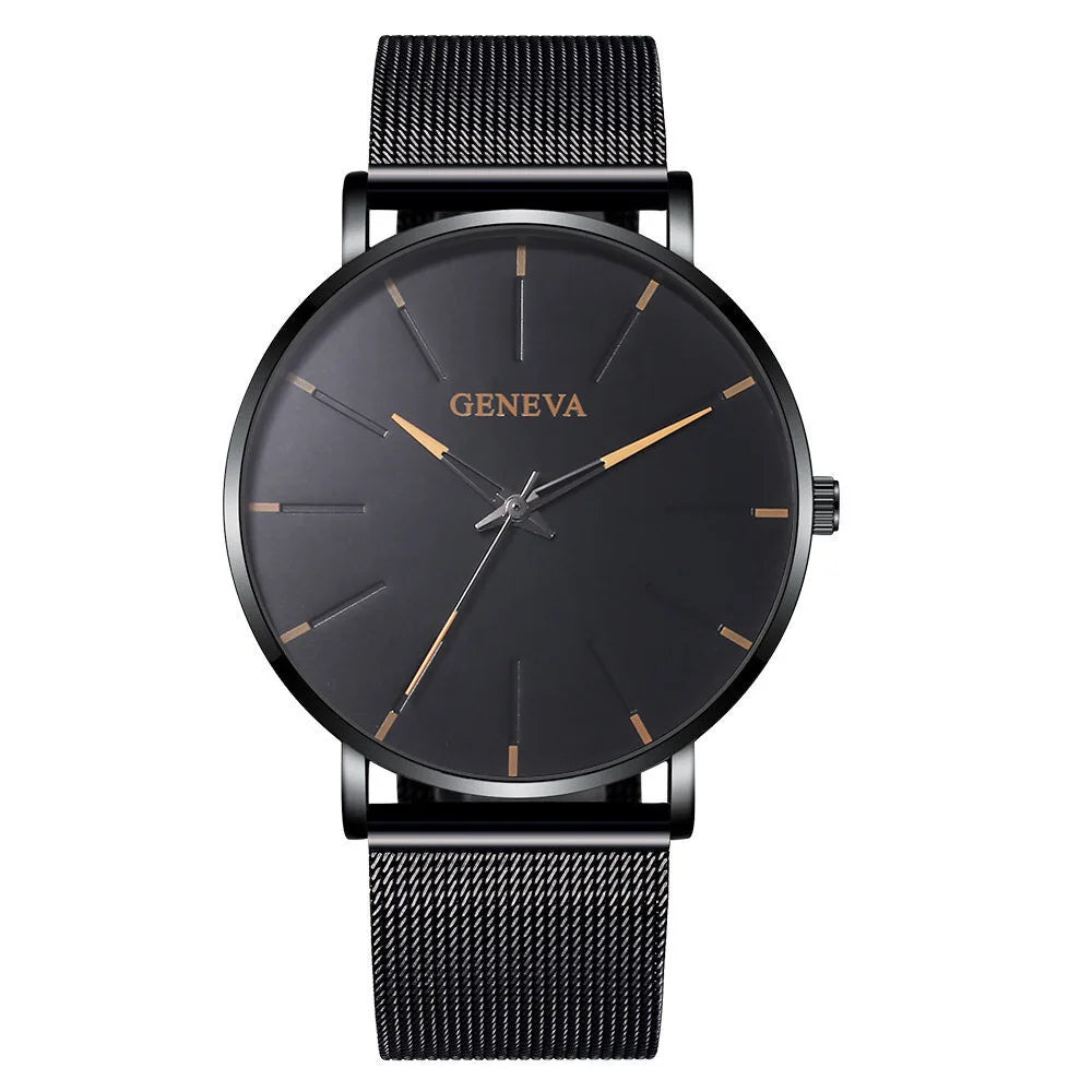 Men's Watch Blue Needle Mesh Strap Watch Geneva Fashion Business Men's Watch Watch Qme Yellow
