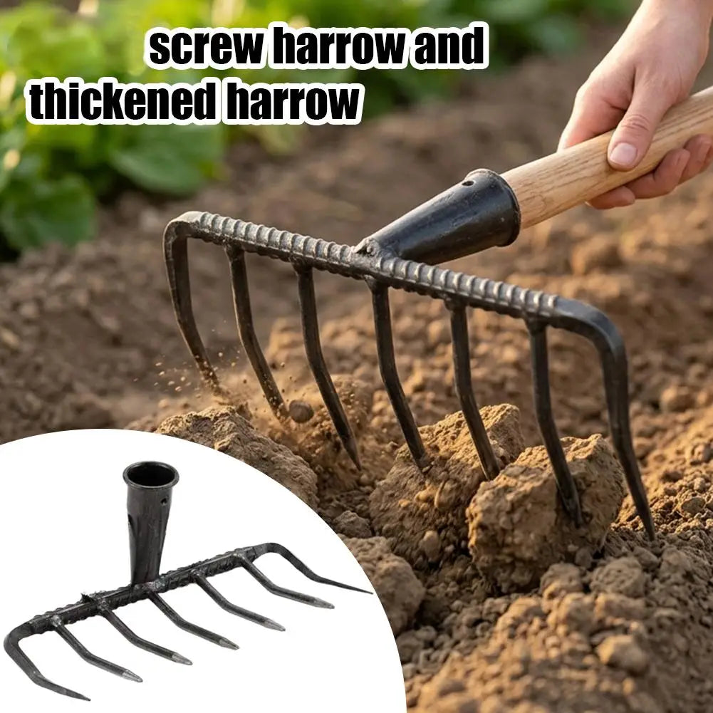 7-Tine Hardened Steel Rake Head Heavy-duty Construction Efficient Qme
