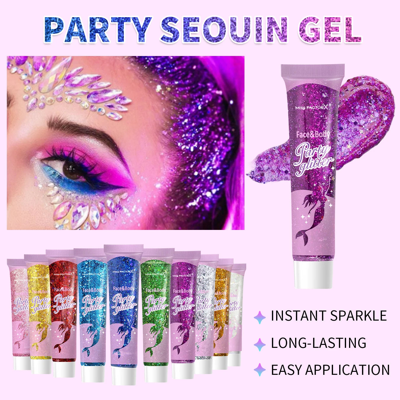 10 piece body glitter gel, carnival face glitter cosmetics suitable for women, shiny thick hair glitter, carnival accessories fo Qme