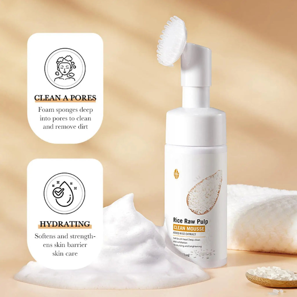 Rice Water Face Cleanser Raw Pulp Foaming Facial Soothing Brush Head Qme