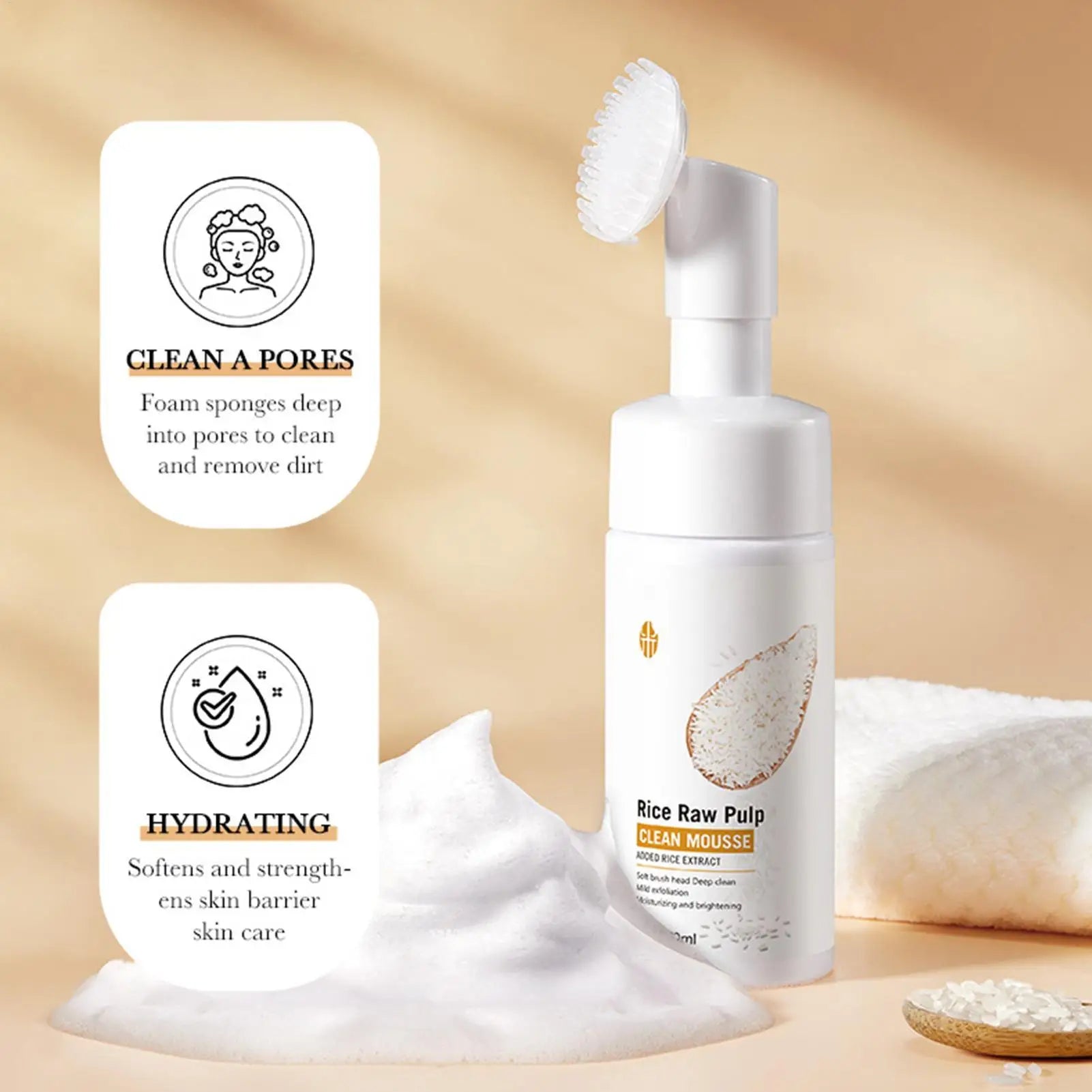 Rice Water Face Cleanser Raw Pulp Foaming Facial Soothing Brush Head Qme