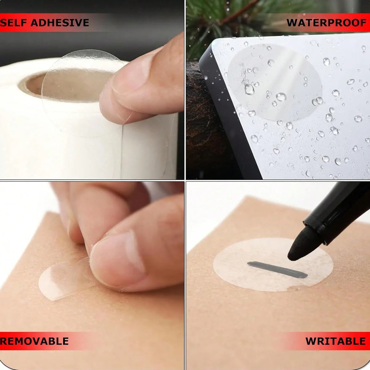 Clear Transparent Round Stickers 1" /1.5" 300-1000 Stickers Self-Adhesive Envelope Seal Tab Sealer Waterproof Packaging Label Qme