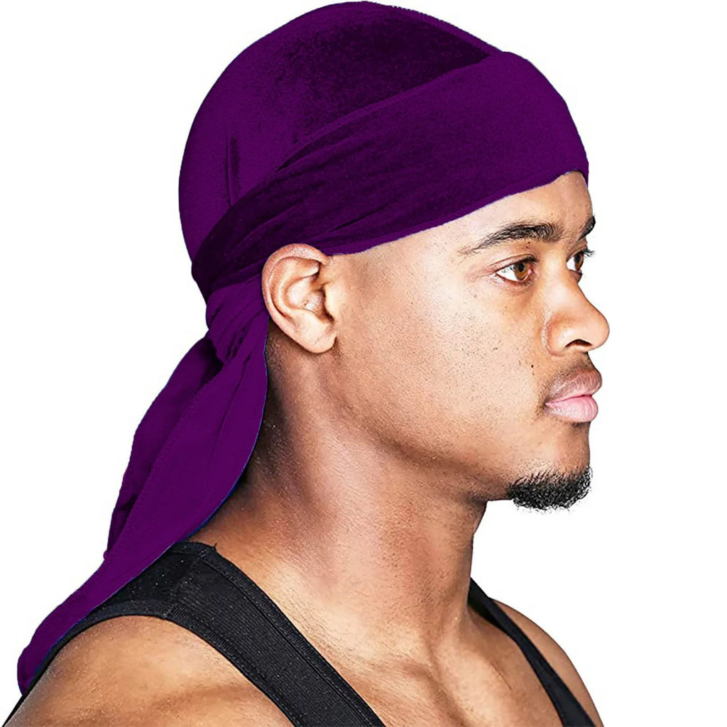 Men's Fashion Turbans Velvet Long Tail Braided Pirate Hat Outdoor Activity Personalized Bandana Turban Satin Elastic Headband Qme