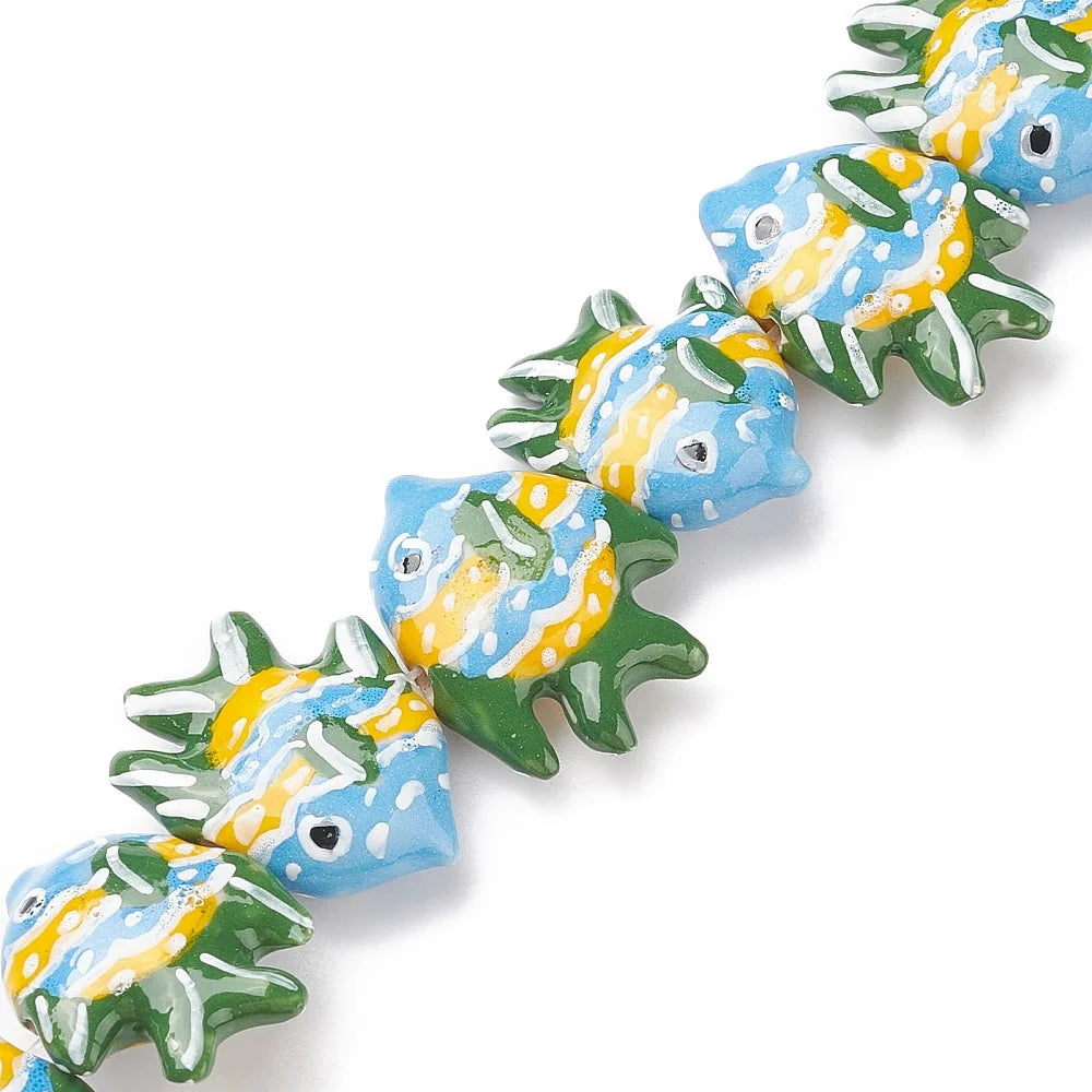 Pandahall 20pcs Handmade Porcelain Fish Beads, Multicolor Ceramic Beads 17-22x21-22x7-7.5mm with 2mm Hole for DIY Jewelry Making Qme