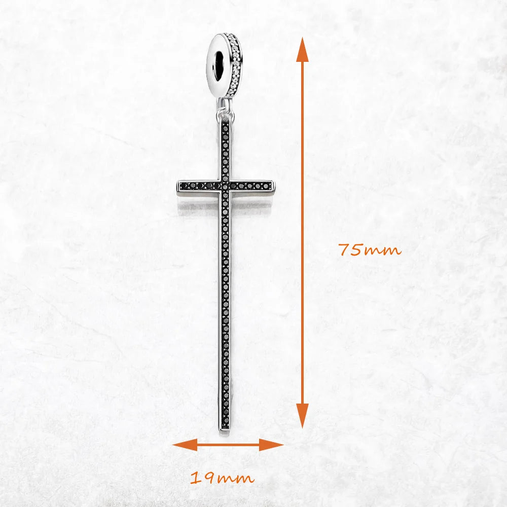 Black Cross Charm Pendant Brand New Fine Women Men Jewelry 925 Sterling Silver Vintage Faith Gift Qme