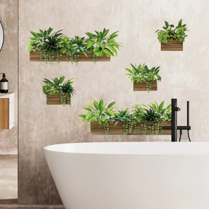 Removable 3D Potted Plant Shelf Wall Stickers Self-adhesive Vinyl Qme
