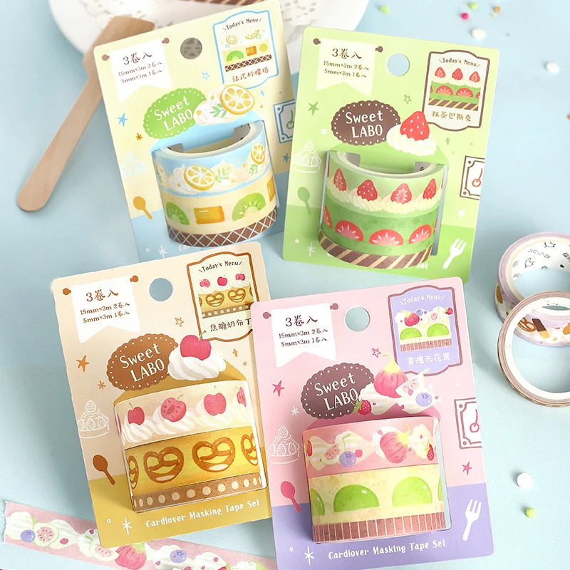 Retro Food and Desserts Japanese Stationery Tapes 3Rolls Creative DIY Scrapbooking Stickers Handbook Decorative Journal Supplies Qme