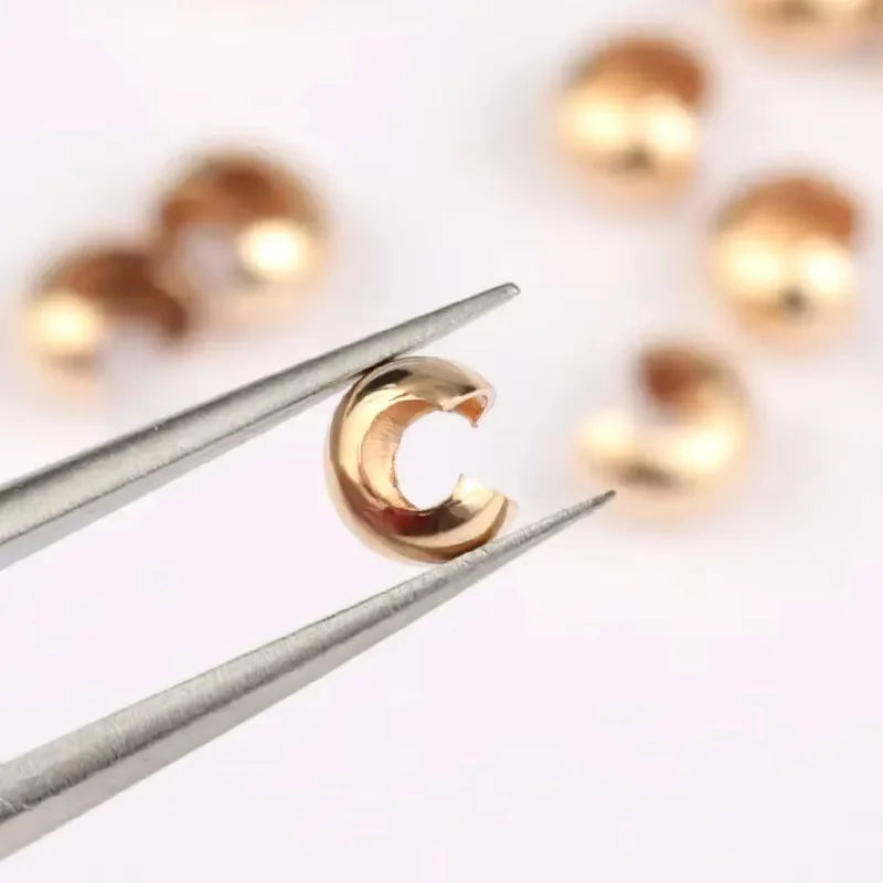 NEW 14K Gold Filled Crimp Covers 14K Gold Filled Clasps Wrapped Cord Buckle Connectors Fit Bracelet Necklace for Jewelry Making Qme Crimp Covers L-4MM 5PCS
