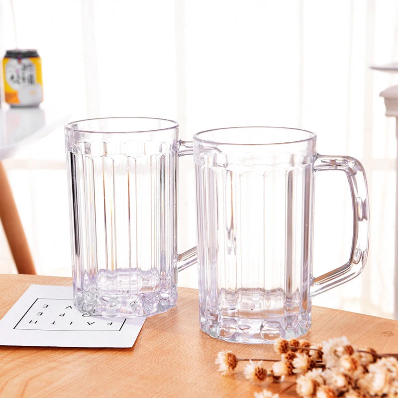 500ML Transparent Beer Mug Plastic Unbreakable Breakfast Milk Coffee Juice Water Cup Barware Drinkware for Home Party Bar KTV. Qme