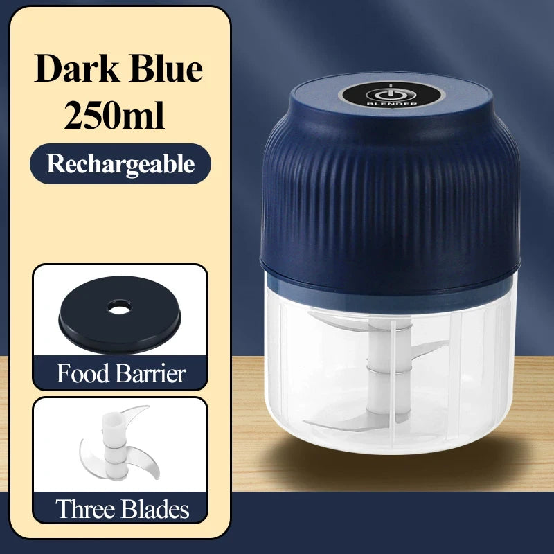 Mini Electric Vegetable Chopper- Rechargeable USB Garlic Crusher Food Qme Blue