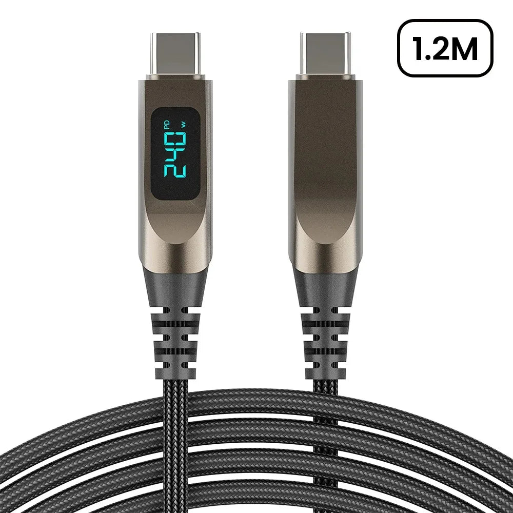 240W 5A Type C to Type C PD Braided Nylon Data Cord USB C to C Digital Display Fast Charging Cable for iPhone 16 Samsung Xiaomi Qme 1.2m